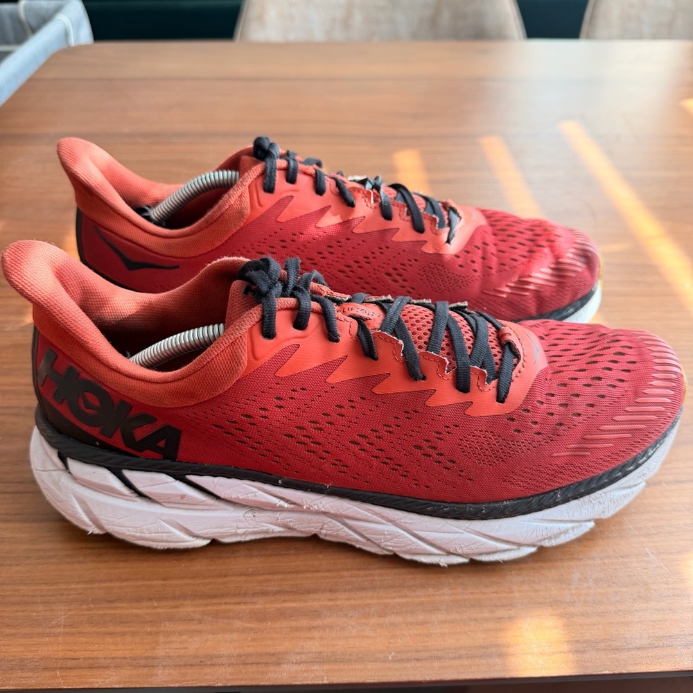 Hoka One One Hoka Mens Clifton 7 Red/Black Running Walking Shoes Comfort